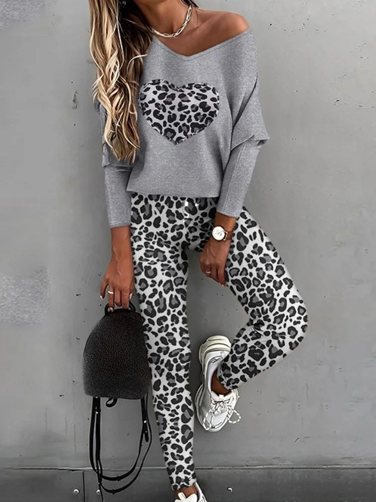 

2023 V-Neck Loungewear Outfit, Women Spring Autumn Printing Pencil Pants Matching Sets, New Batwing Sleeve Fashion Dropshipping