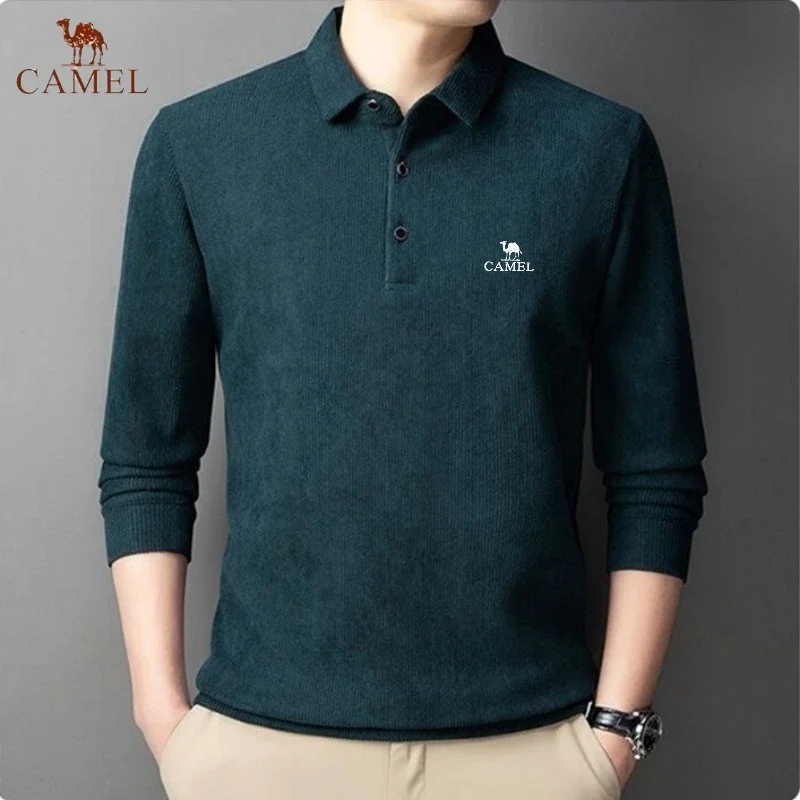 Autumn and Winter Embroidered CAMEL Corduroy Long Sleeved Polo Shirt Luxury Fashion Casual Comfortable Long Sleeved T-shirt Top