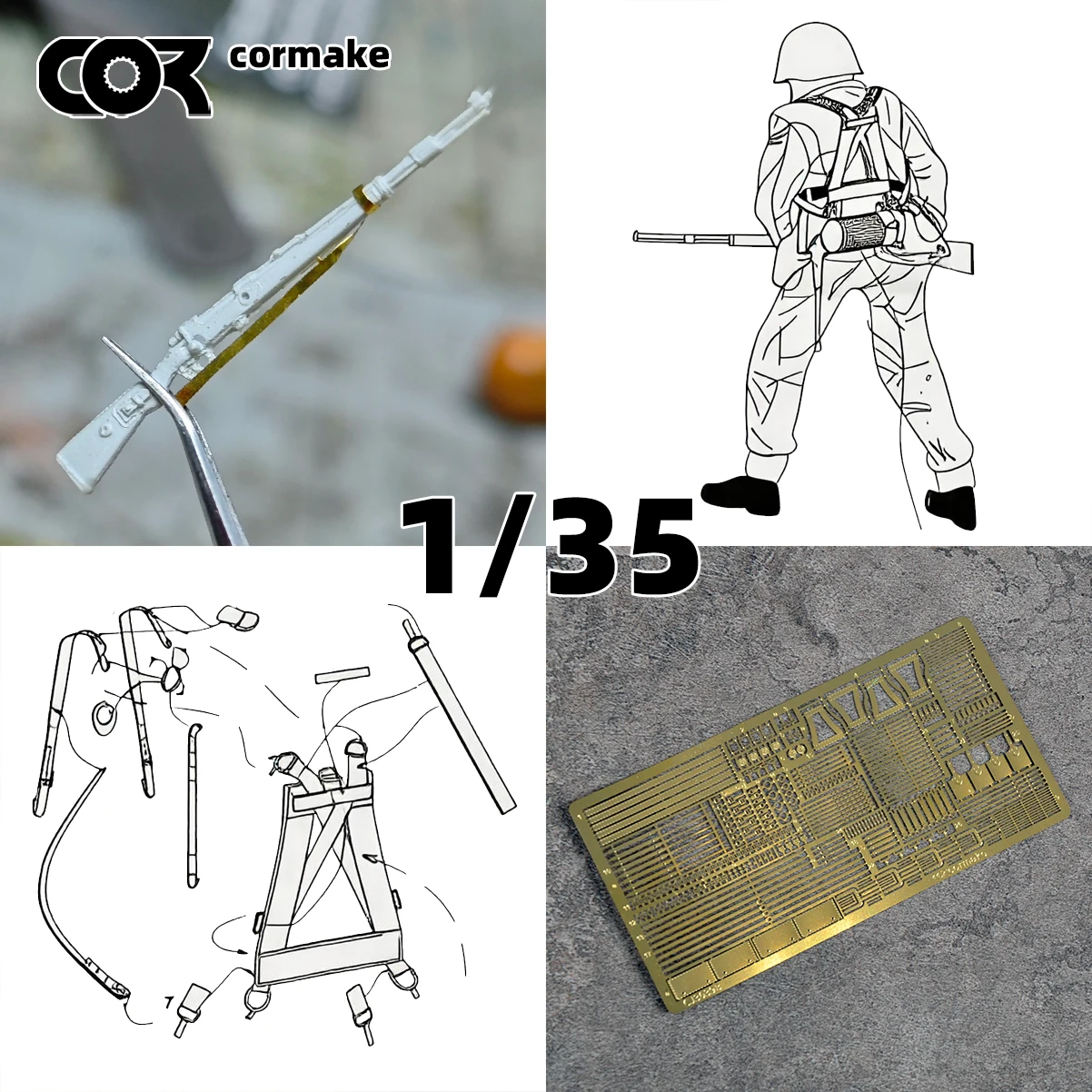 1/35 Scale Model Kit Photo Etch PE Conversion Parts Building Diorama Soviet Individual Soldier Military Equipment Accessory