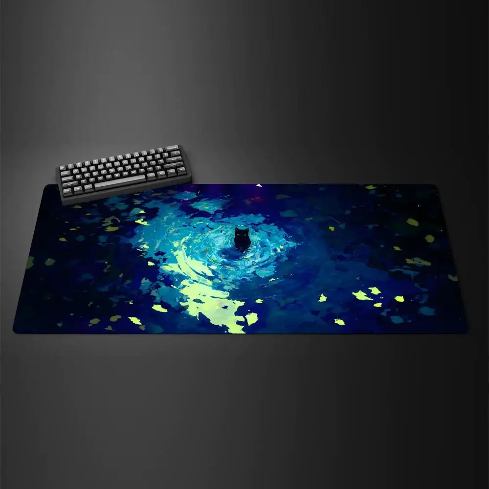 Grünes süßes schwarzes Katzen-Mauspad, großes Gummi-Anti-Rutsch-PC-Schreibtischzubehör, Mauspad für Büros und Gamer, Tastaturmatten, Dekormatte