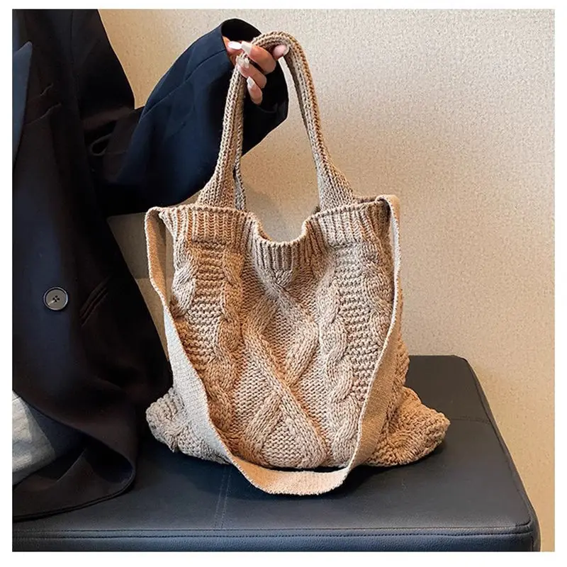 

Knitted Messenger Bags with Handle Womens Sweater Shoulder Bag Purse Female Crossbody Bag