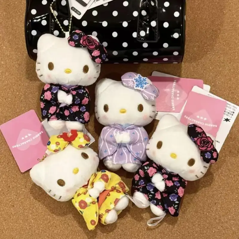 Kawaii Sanrio Hello Kitty Kimono Series Q Version Soft Plush Doll Keychain Commuter Bag & Schoolbag Suspension Gifts 1:1 Copy