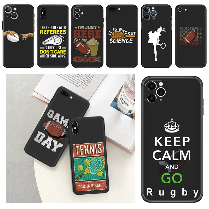 Black Soft Phone Case for Apple iphone 16 15 14 13 12 Mini XS 11 Pro Max XR 7 8 Plus X 16ProMax Fashion Game Tennis Rugby Cover