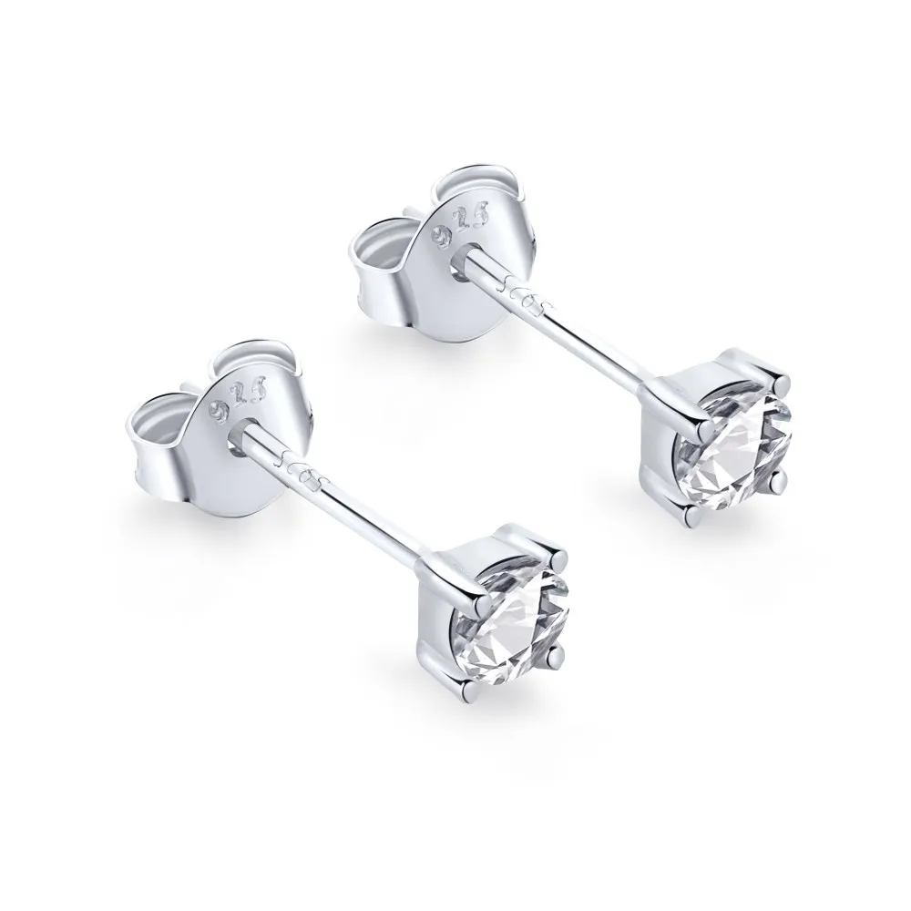 S925 Sterling Silver Inlaid 4mm Zircon Four Claw Ear Hole Anti Blocking Ear Studs Fashionable