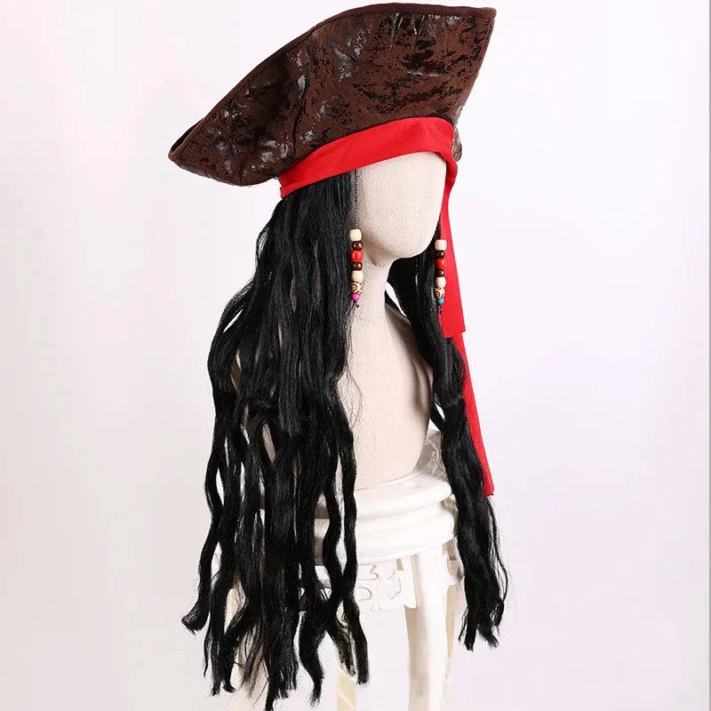 Peluca con trenzas de capitán pirata Jack para adultos, sombrero, gorra de pirata de Halloween para hombres, accesorios de disfraz de actuación Cosplay