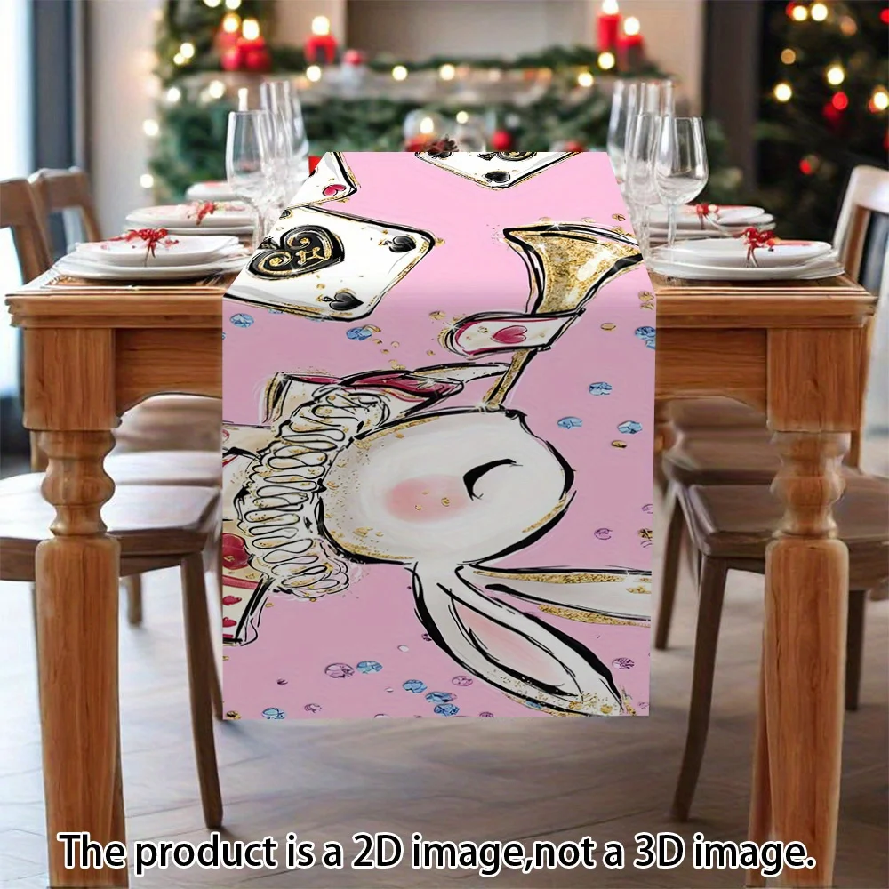 

Цельная дорожка для стола Disney «Алиса в стране чудес» — дизайн для чаепития «Безумный Шляпник», розовый цветочный узор — идеально подходит для сезонного декора кухни