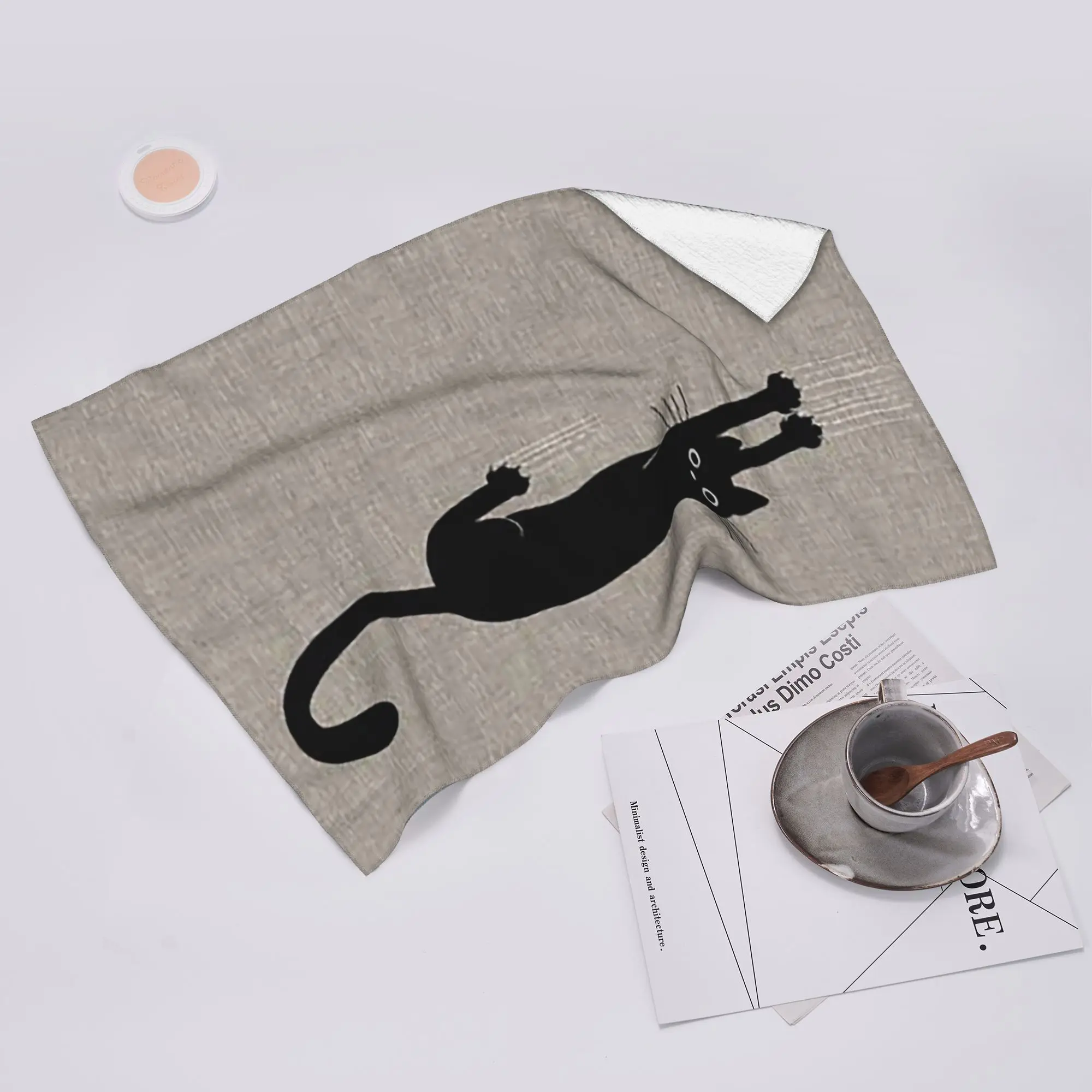 Custom Black Cat Holding On Soft Face Towel Quick Dry Pool Bath Cotton Towels Breathable