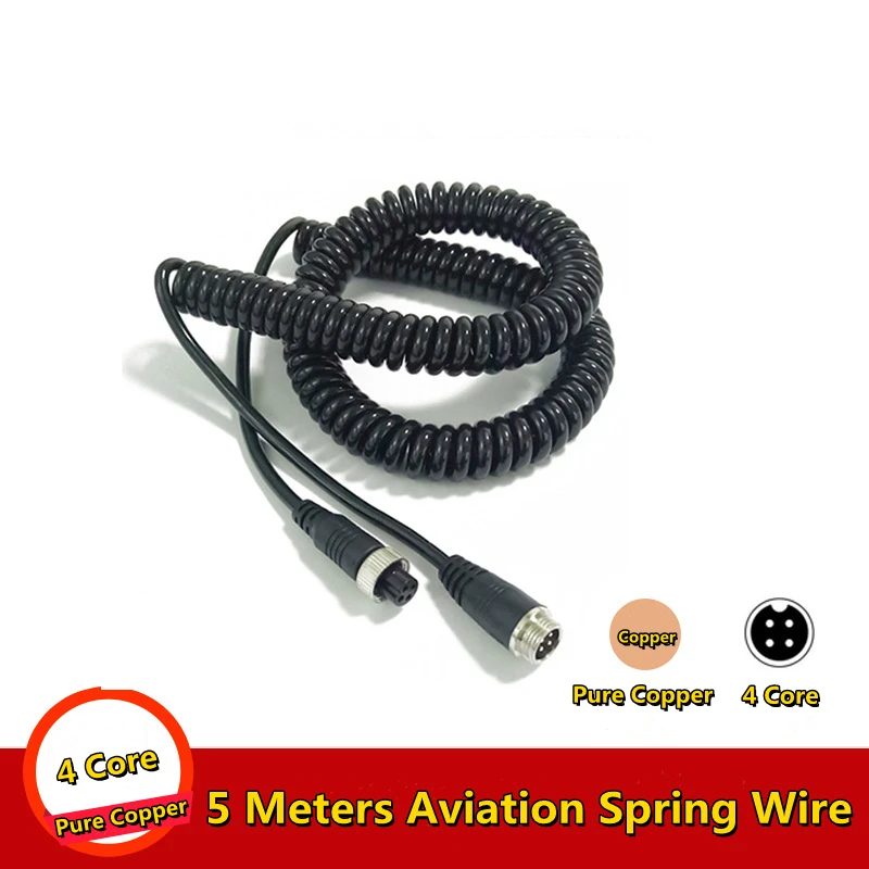 5 Meters 4 Core Spring Aviation Head Cable Pu Aviation Head Male To Female Vehicle Monitoring Video Extension Cable