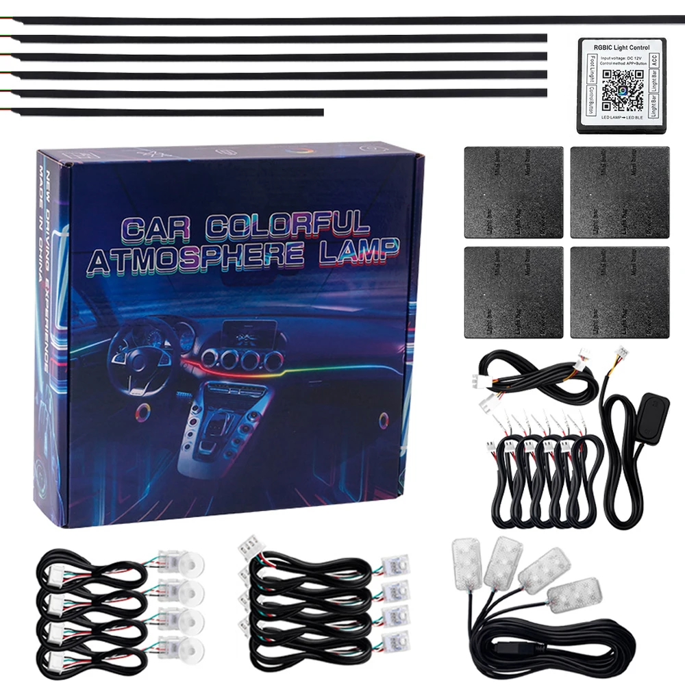 18 in 1 Car Led Ambient Light Hidden Strip Symphony 213 Full Color Streamer 90/110cm Interior Decoration Atmosphere Lamp Kit App