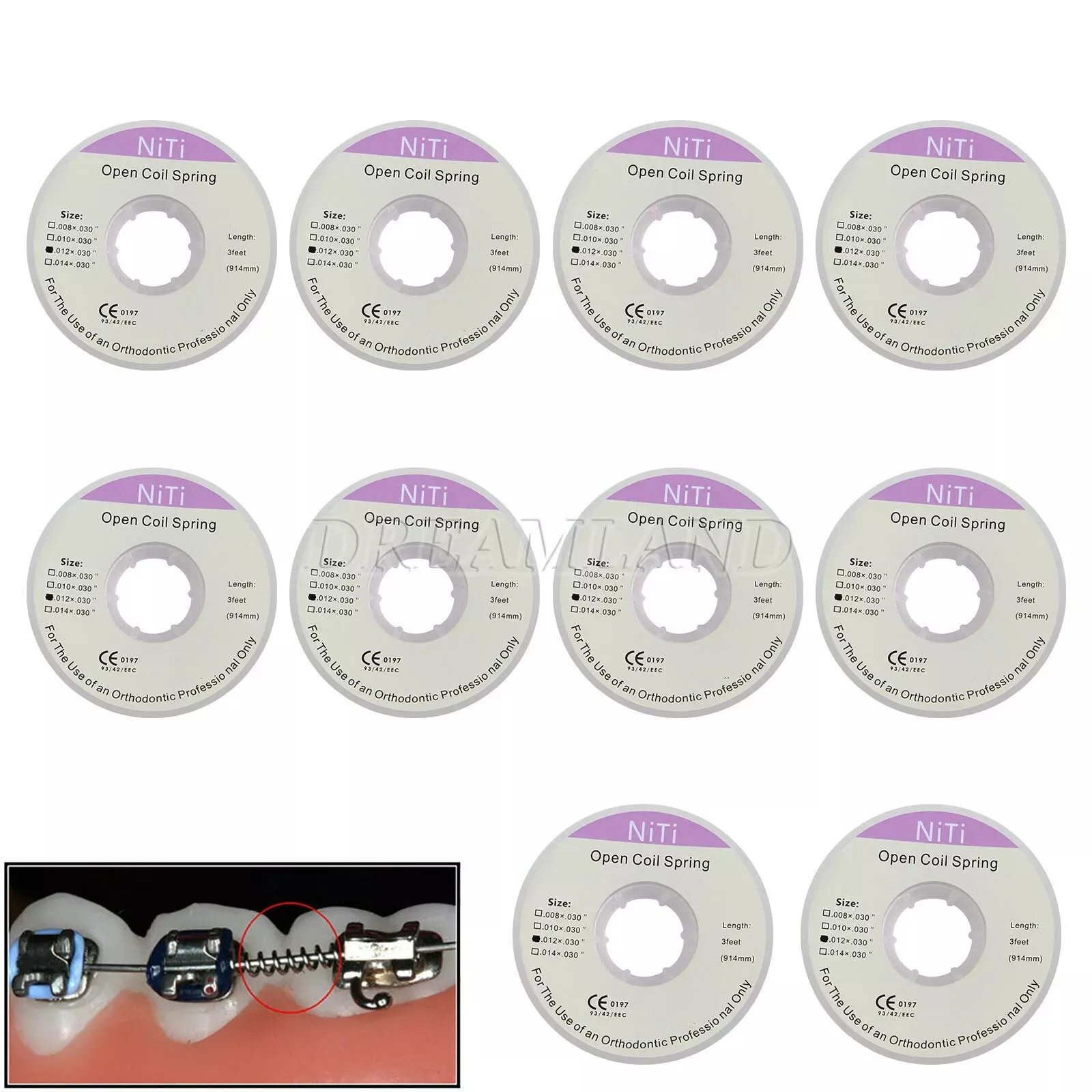 

10 Roll Orthodontic Dental Braces Niti Open Coil Spring Dia.012 Inch 914mm