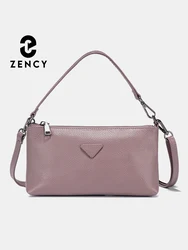 Zency Genuine Leather Cowhide Handbag Solid Color Shoulder Bag Crossbody Purse for Women Mid-Pocket for Phone New Satchels