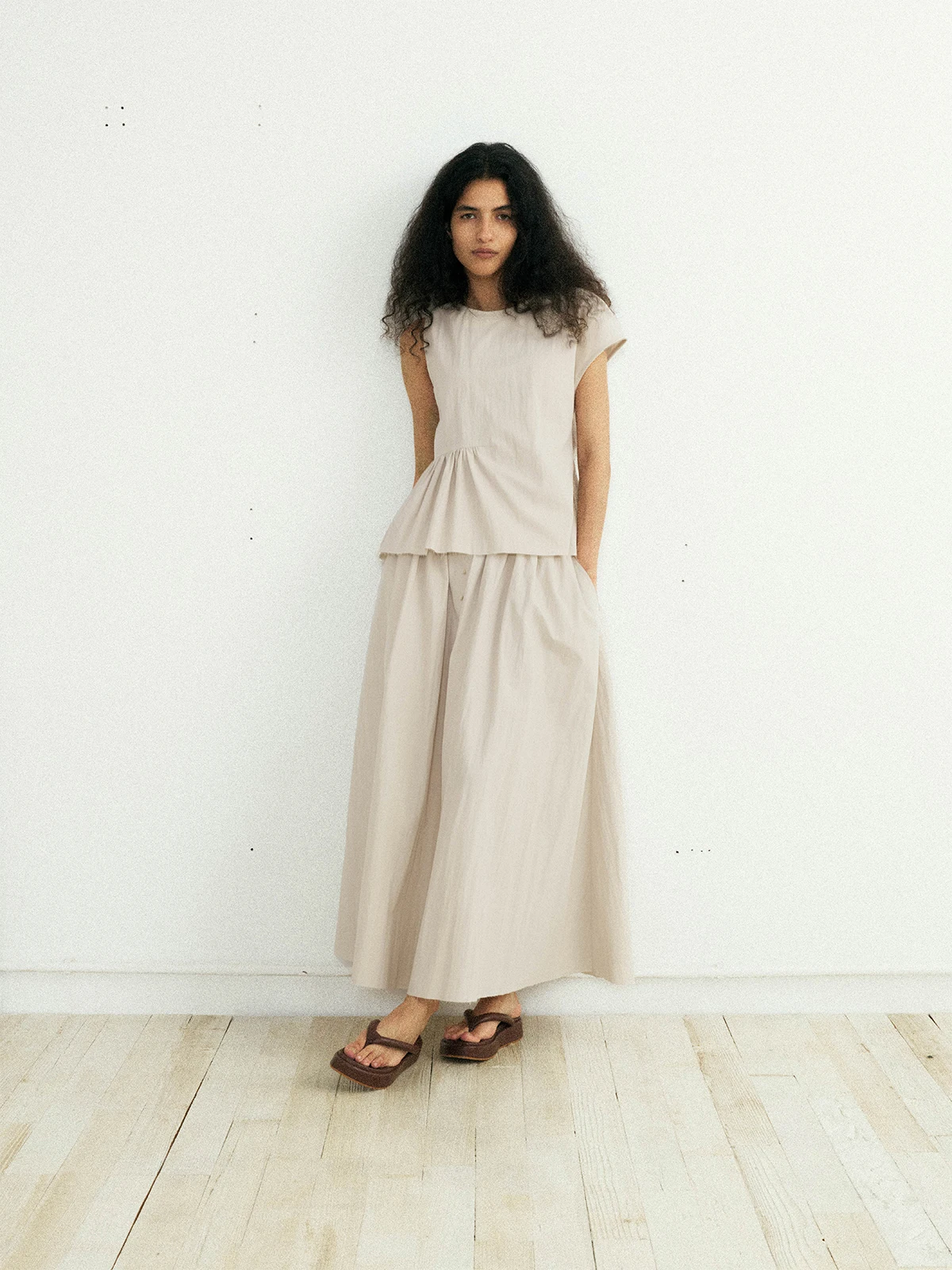 

Asymmetric Umbrella ape Elastic Waist Vest irt Long Skirt Set Women's Commute Sle Cotton Blend ort Sve round Ne