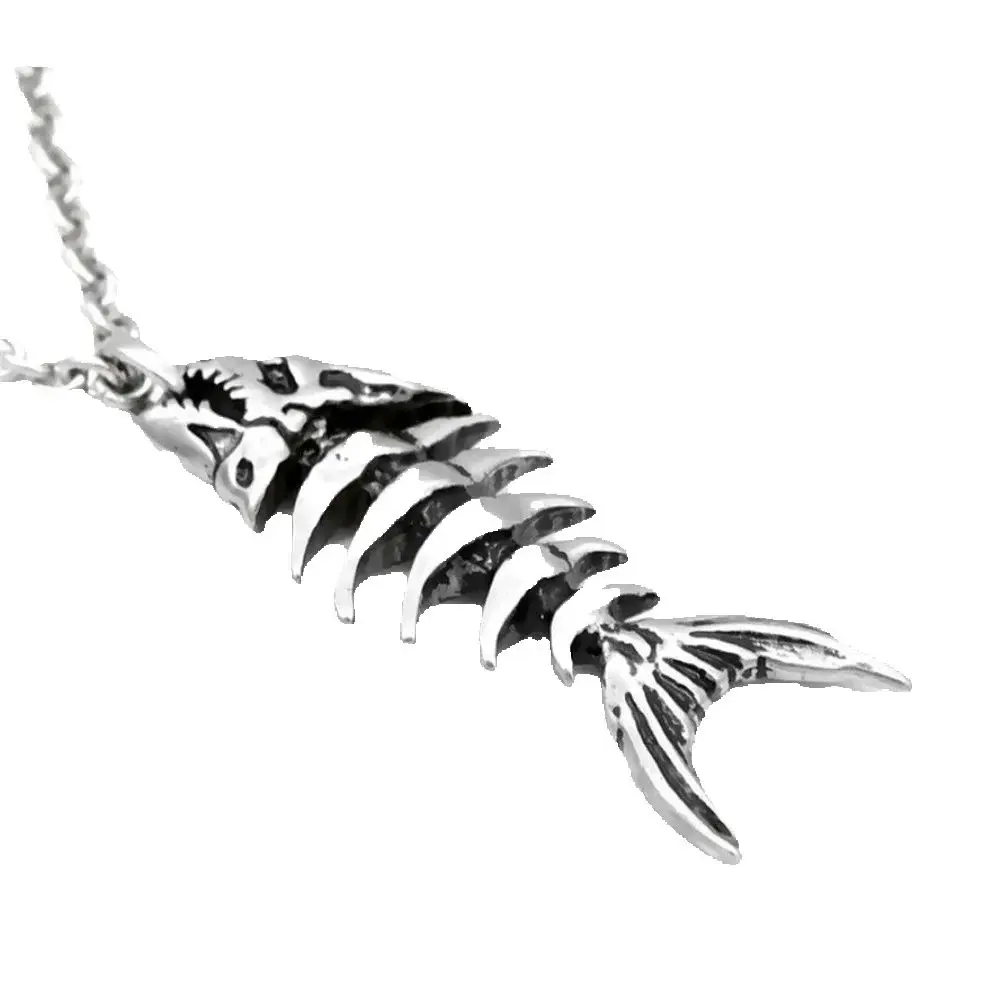 Simple Stylish Gothic Fish Bone Pendant Necklace Men and Women Chain Bike Punk Hip Hop Pendant Decoration Accessories Gifts