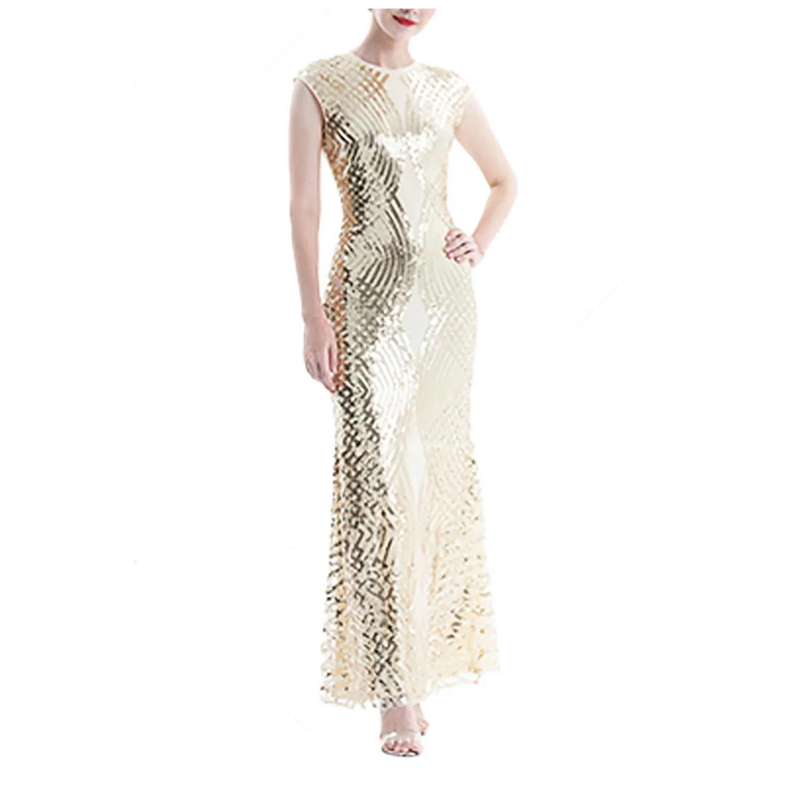 Robe de Soirée Élégante en Fibre de Maille pour Femme, Tenue de Bal à Paillettes, Longueur au Sol, Automne