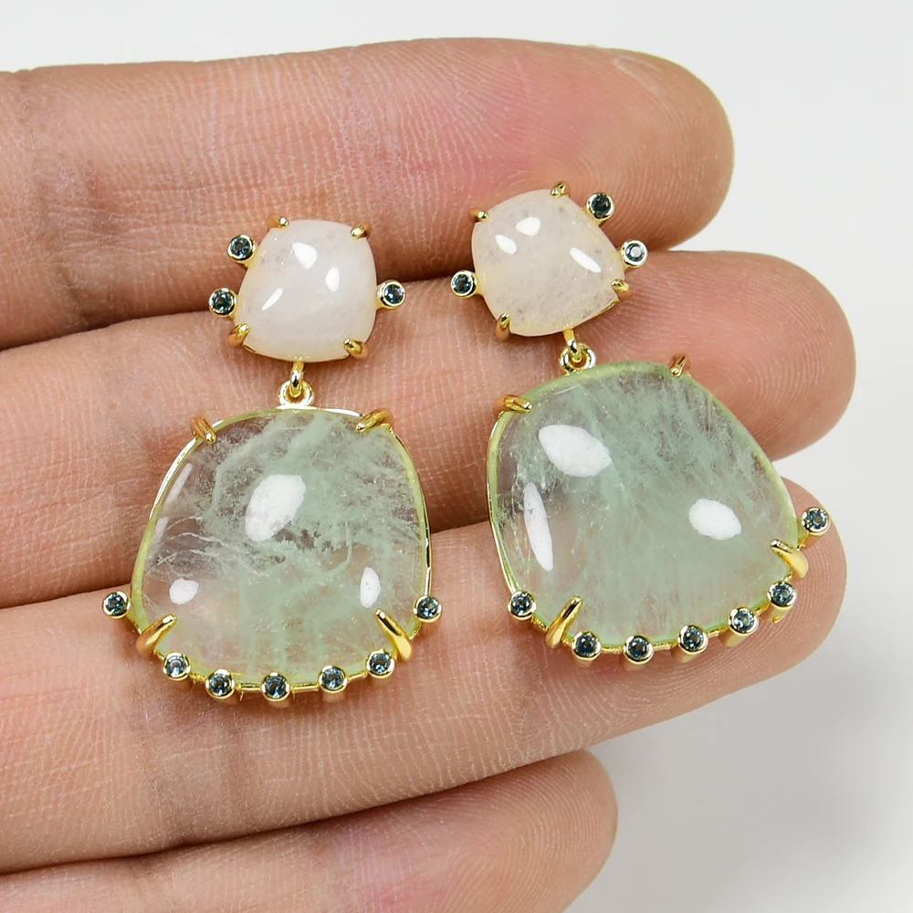 

Natural Prasiolite Green Amethyst White Jade Earrings Gems Jewelry Gifts