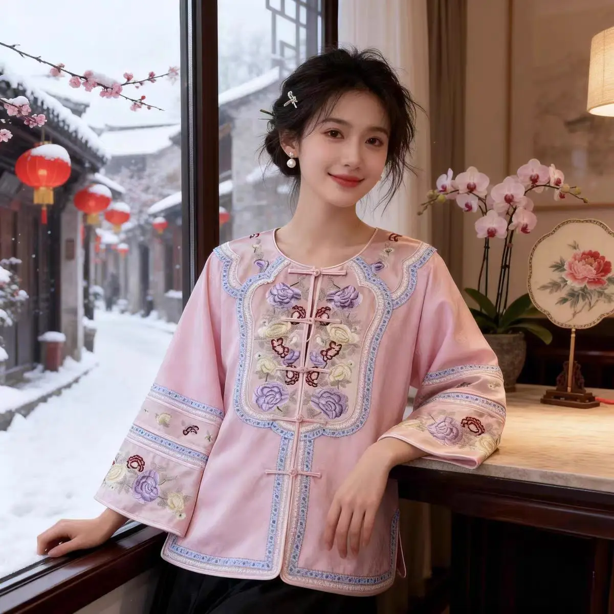 High-end Spring Autumn New Coat Embroidery Flowers Women Elegant Loose Lady Top S-XXL
