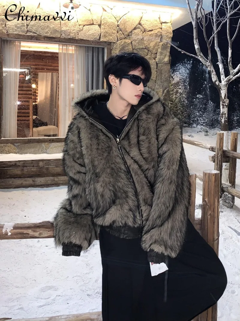 Manteau réversible robuste et élégant pour hommes, vêtements d'hiver, nouvelle mode, manches longues, chaud et élégant, manteau en fausse fourrure de vison, 2025