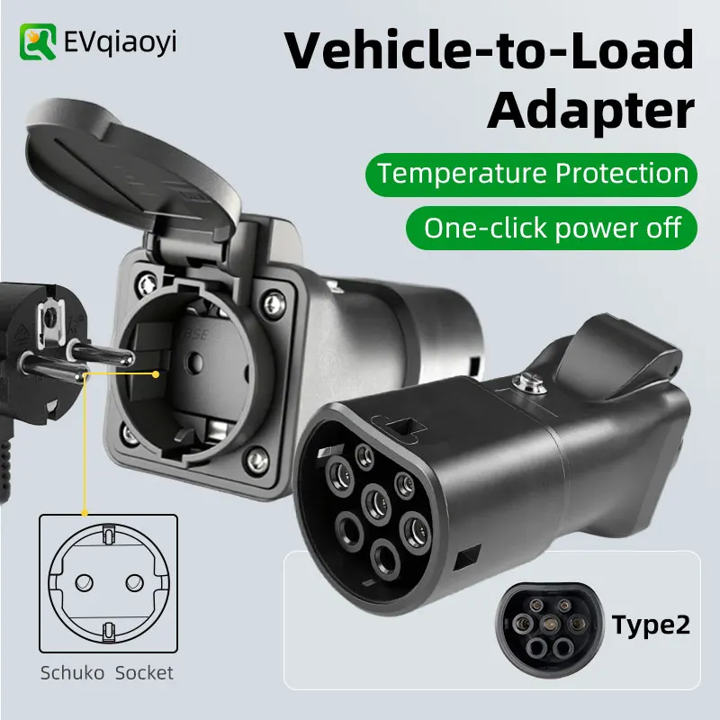 EVqiaoyi Adaptateur de Déchargeur Type2 V2L (Véhicule vers Charge) avec Protection contre l’Arrêt et la Température pour Jaecoo 7, BYD, MG et Renault