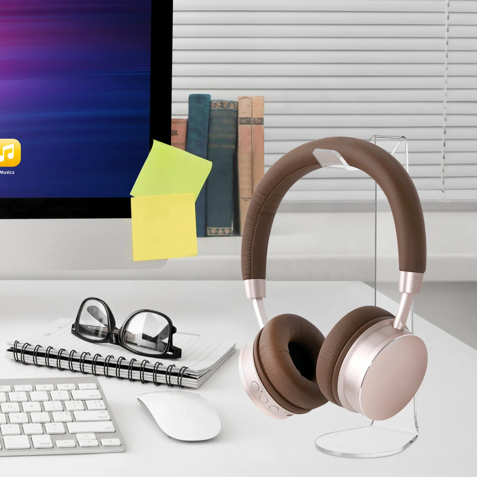 Acrylic Headphone Stand Holder Rack Desktop Hanger for All Headsets Gaming Earphones Coiled Cords Lightweight Stable Flat Base
