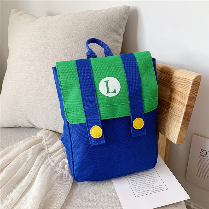 Anime Super Luigi Brothers Backpack Red Green Letter Printed Cartoon Boys and Girls Children's  Schoolbag Backpack image 6