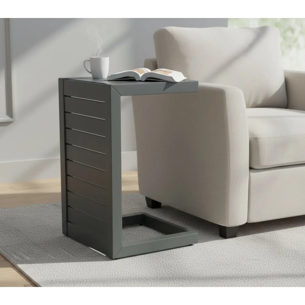 

Outdoor C-Shaped Side Table, Aluminum Grey Patio Furniture for Small Spaces, Easy Storage & Modern Design