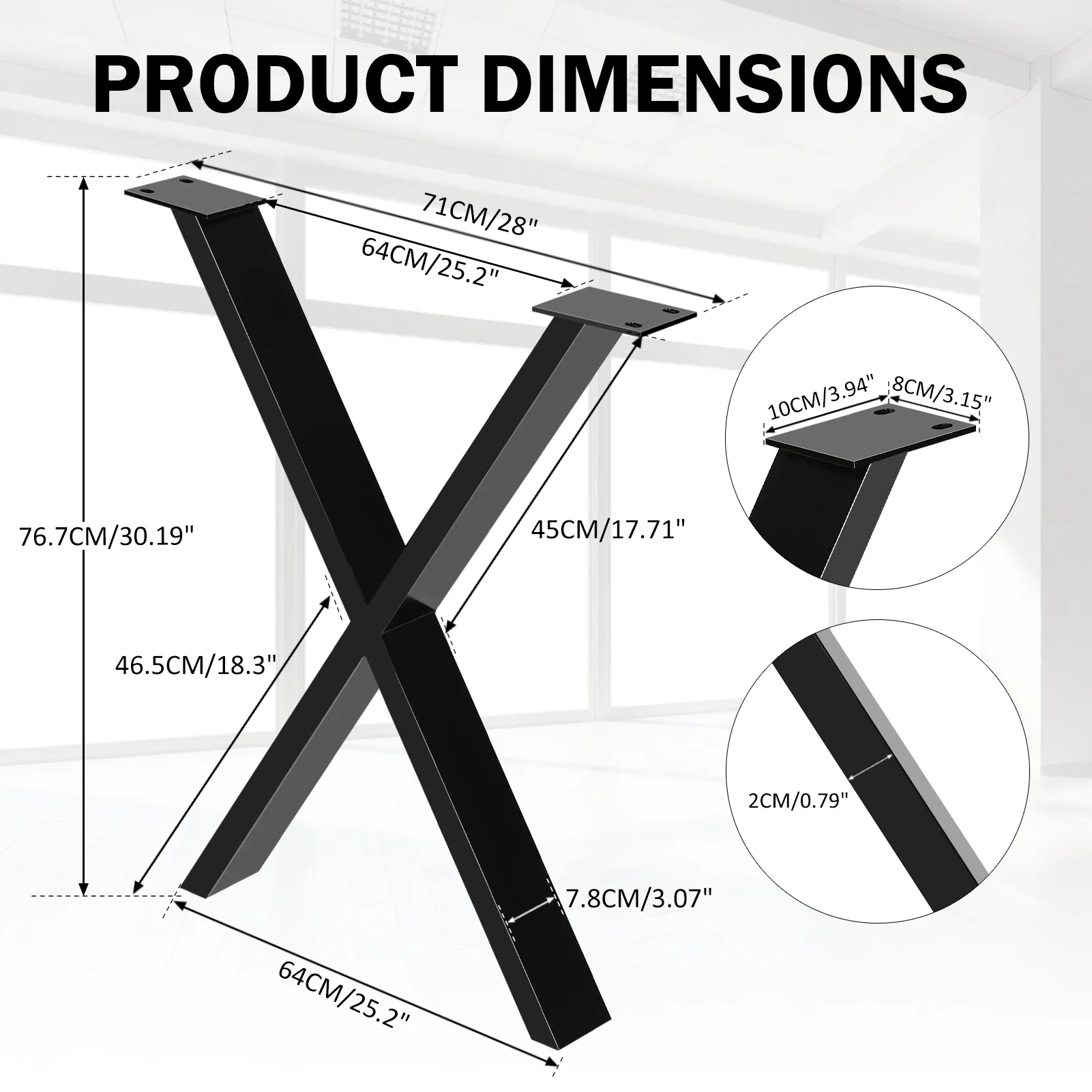 Tischbeine Metall 76cm, Tisch rahmen x Form, Tischbeine schwarz, Couch tischbeine, Tisch fuß für DIY Esstisch, Konferenz lasche