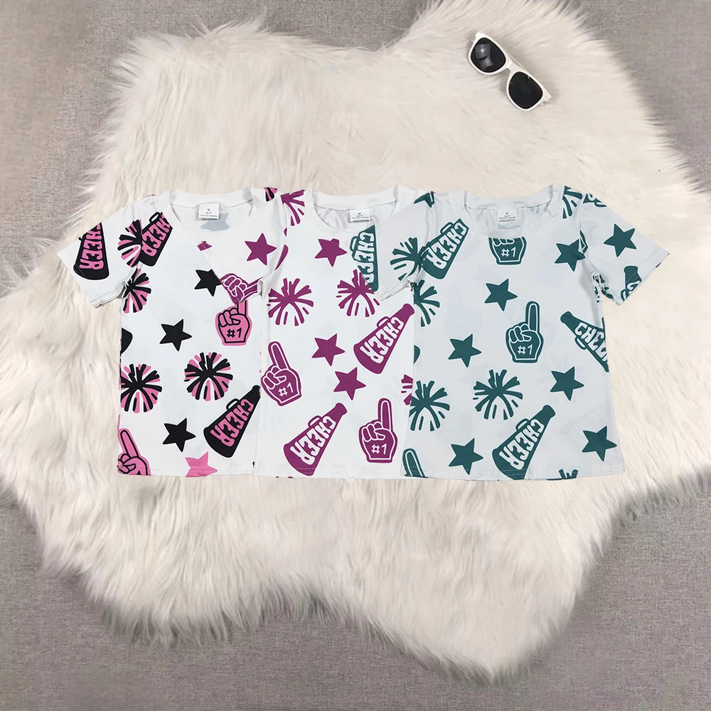 GT0993 Wholesale Summer baby girl clothes Matching Clothing Cheer purple star short sleeve top Boutique kids clothes girl