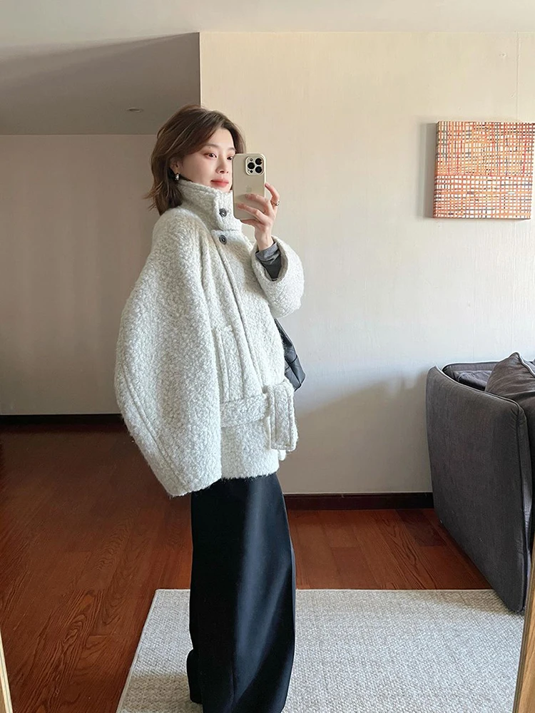 Koreański płaszcz wełniany z kołnierzem stójką, luksusowy, damski, zimowy, nowy, luźny, casualowy, długi, ciepły.