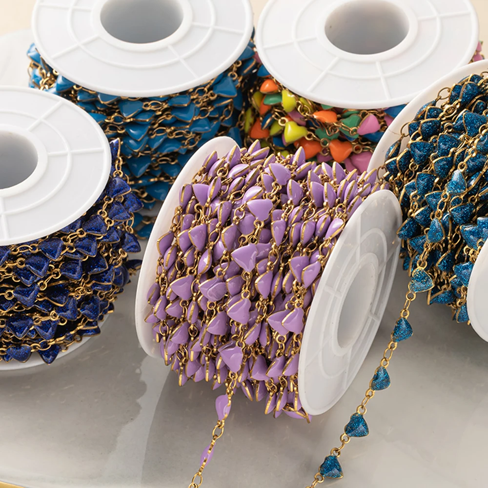 

1Meters Stainless Steel Colorful Oil Drip Heart Enamel Cable Chain for Women Bracelet DIY Jewelry Supplies Findings Making Bulk