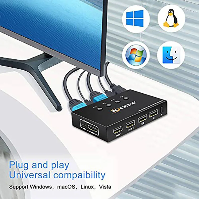 HDMI-compatible KVM Switch USB TO HDMI-compatible Game Adapter Internet Splitter Extender Switch Converter USB HUB dock station