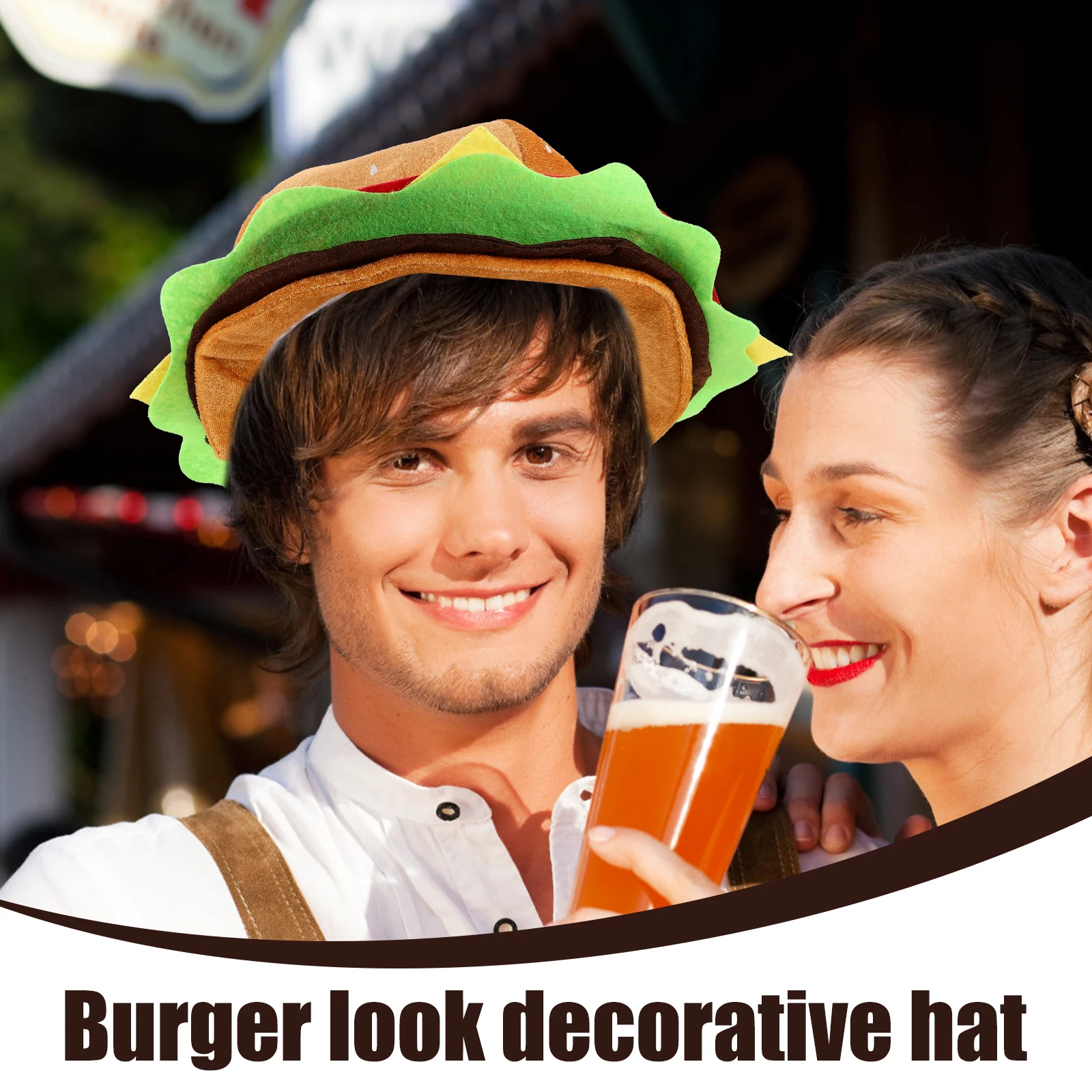 

Funny Hamburger Hat Bright Color Lightweight Comfortable Party Balls Celebration Carnival Cosplay Dance Performance Decorative