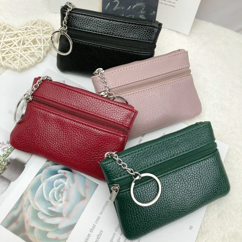 

‌PU Leather Mini Wallet - Dual Zipper Organizer with Ring Handle (Luxury Compact Pouch for Cash/Cards/Cosmetics & Essentials)