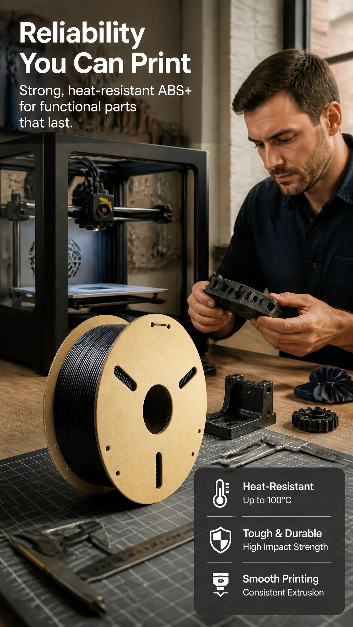 250g 1.75mm ABS plus Modified 3D Printer Filament 3D ABS+ High Toughness Heat Resistant FDM Printing Material for DIY Projects