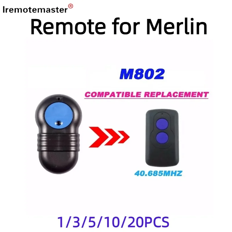 Merlin-電動ガレージリモコン,m802,m230t, m430r (prolift), 40.685mhz,1〜20個と互換性があります