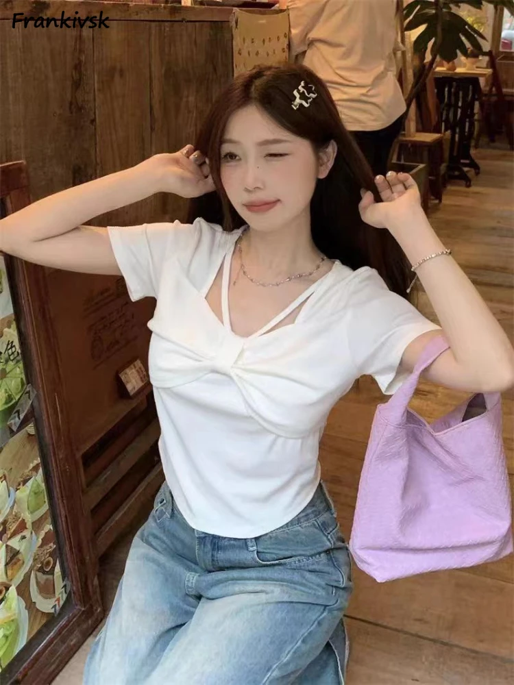 T-shirts Women Summer Korean Style Shinny Fashion Daily Simple Chic Casual Streetwear Short Sleeve Youthful Breathable Cozy New