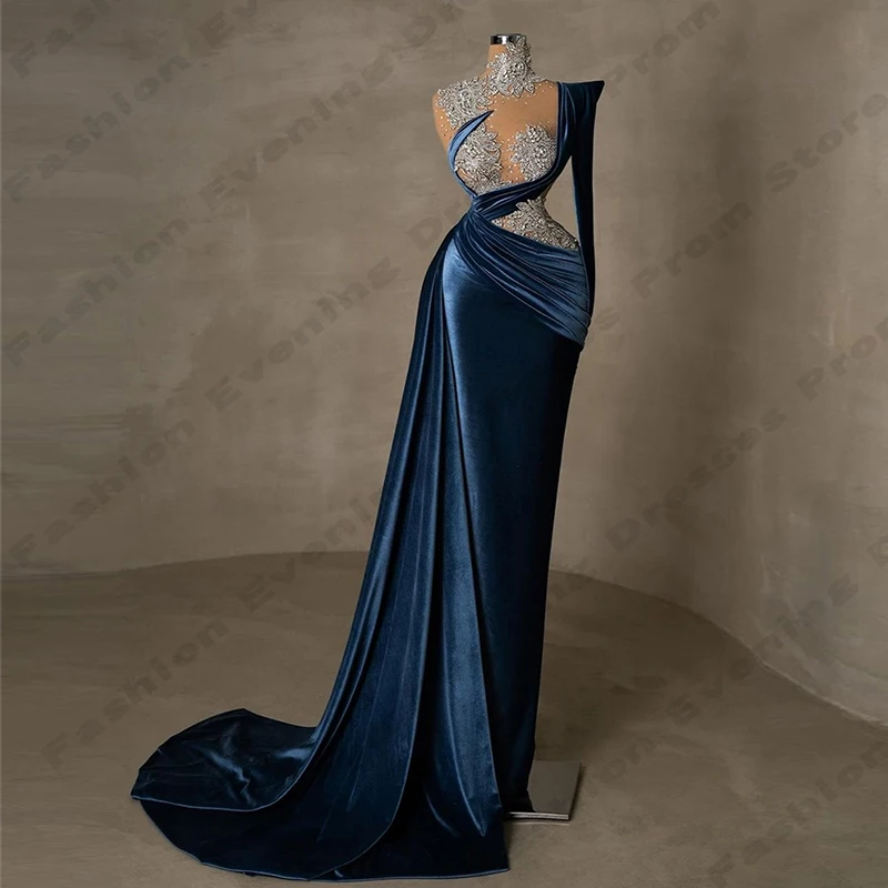 Elegant Gorgeous Beading Evening Dresses Sexy Single Shoulder Sleeve Mermaid Simple Slimming Satin Prom Gowns For Women 2024