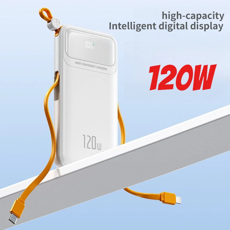 120W Ultra Fast Power Bank with Built-in Cable Lightweight Mini 10000mAh Mobile Power Bank