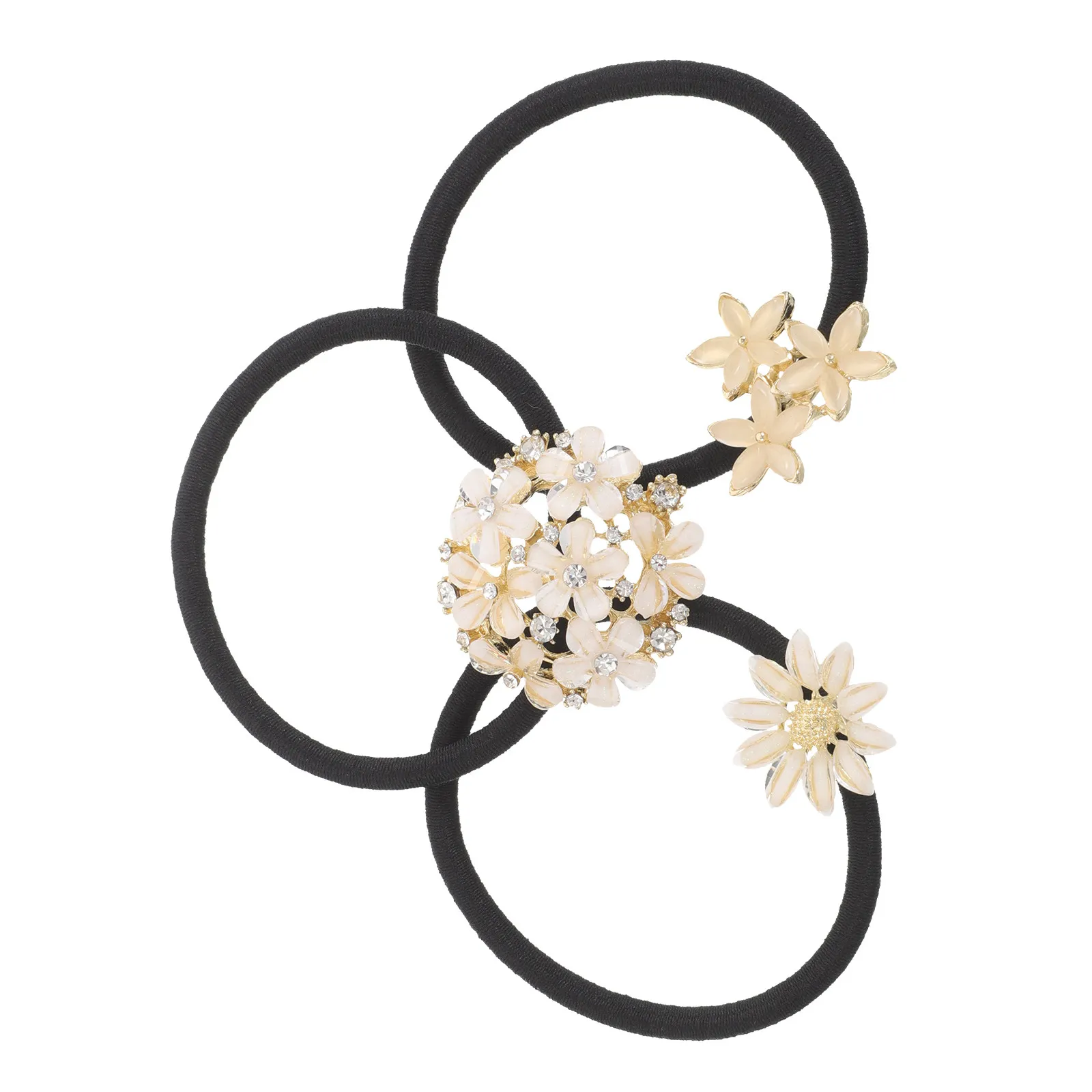 

3Pcs Flower Hair Accessories Elegant Rhinestone Floral Hair Ties Elastic Ponytail Holder for Daily Party Wedding