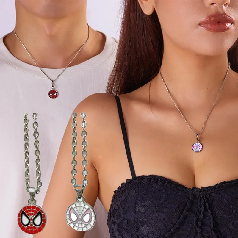 

Disney Marvel Spider Man Lovers Necklace Stitch Heart Shaped Magnetic Necklace Pendant Collarbone Chain Accessory Kids Gifts