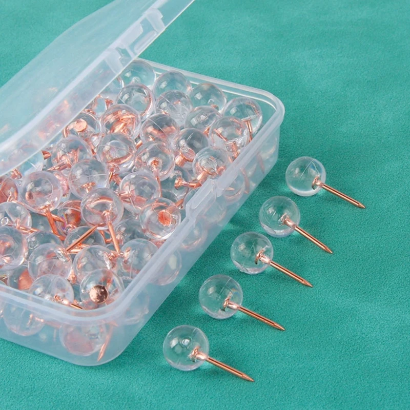 50/100PCS Ball-shape Pushpin Map Pin I-shape Push Pins for Cork Board, Clear Sewing Pin with Clear Box for Fabric Sewing