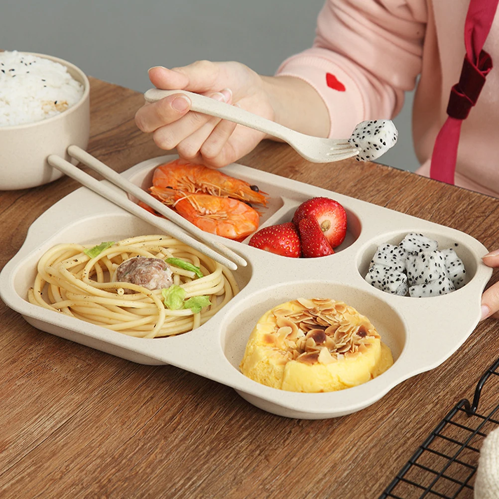

4Pcs Divided Plates Kids Adults Meal Prep Food Serving Trays Unbreakable Compartment Platter Microwave Safe