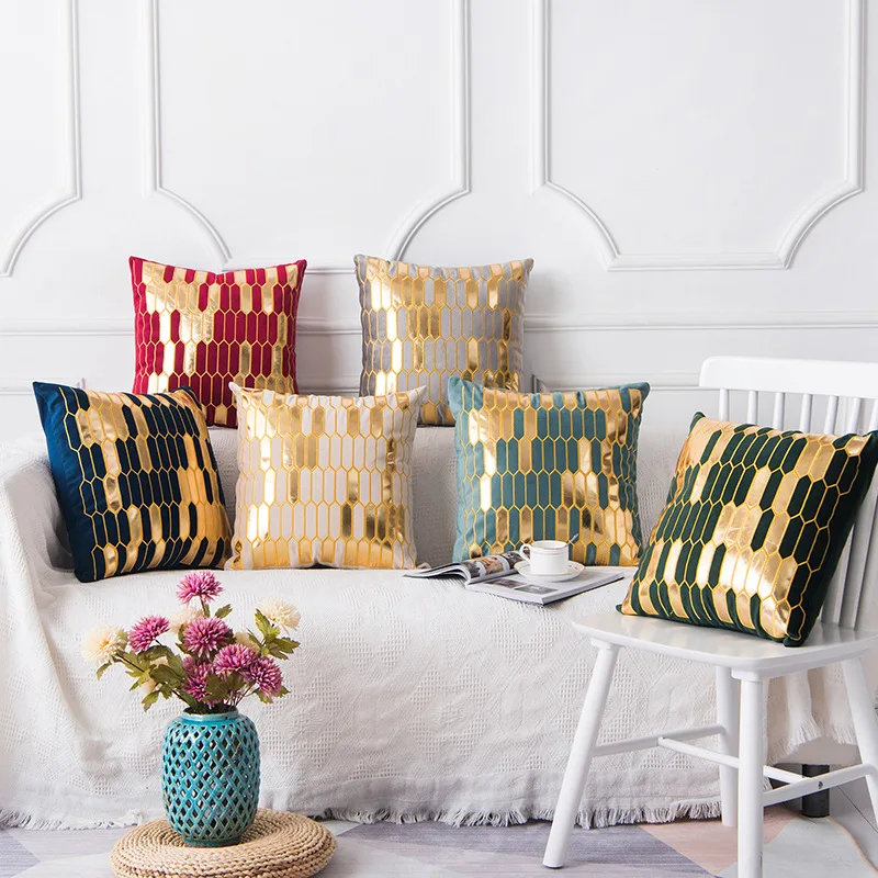 45x45cm Gold Embroidered Dutch Velvet Pillowcase Cojine Geometric Abstract Pattern Throw Sofa Cushion Cover Headboard Pillowcase