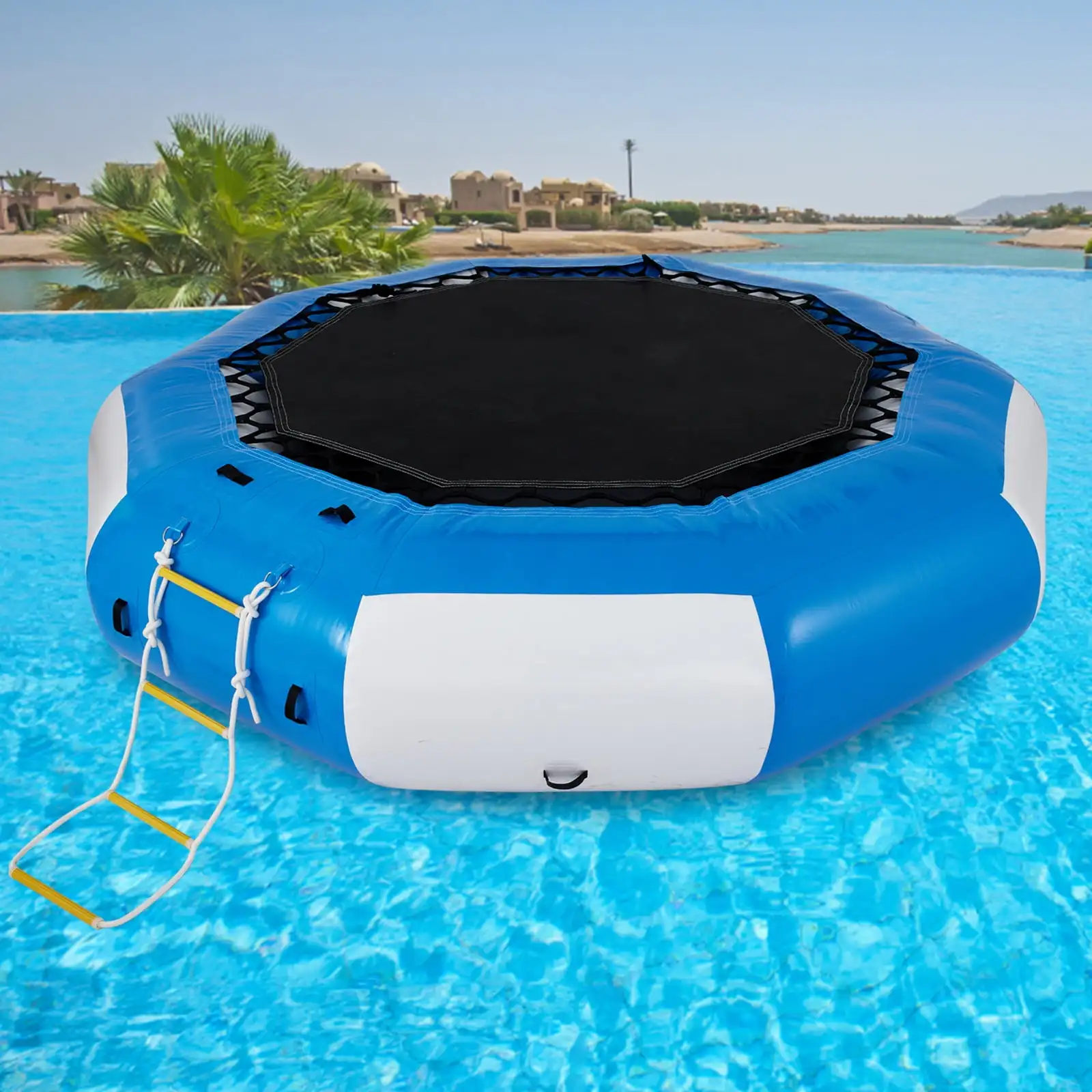 

13ft Inflatable Water Bouncer, Water Trampoline Splash Padded Inflatable Bouncer Bounce Swim Platform for Water Sports