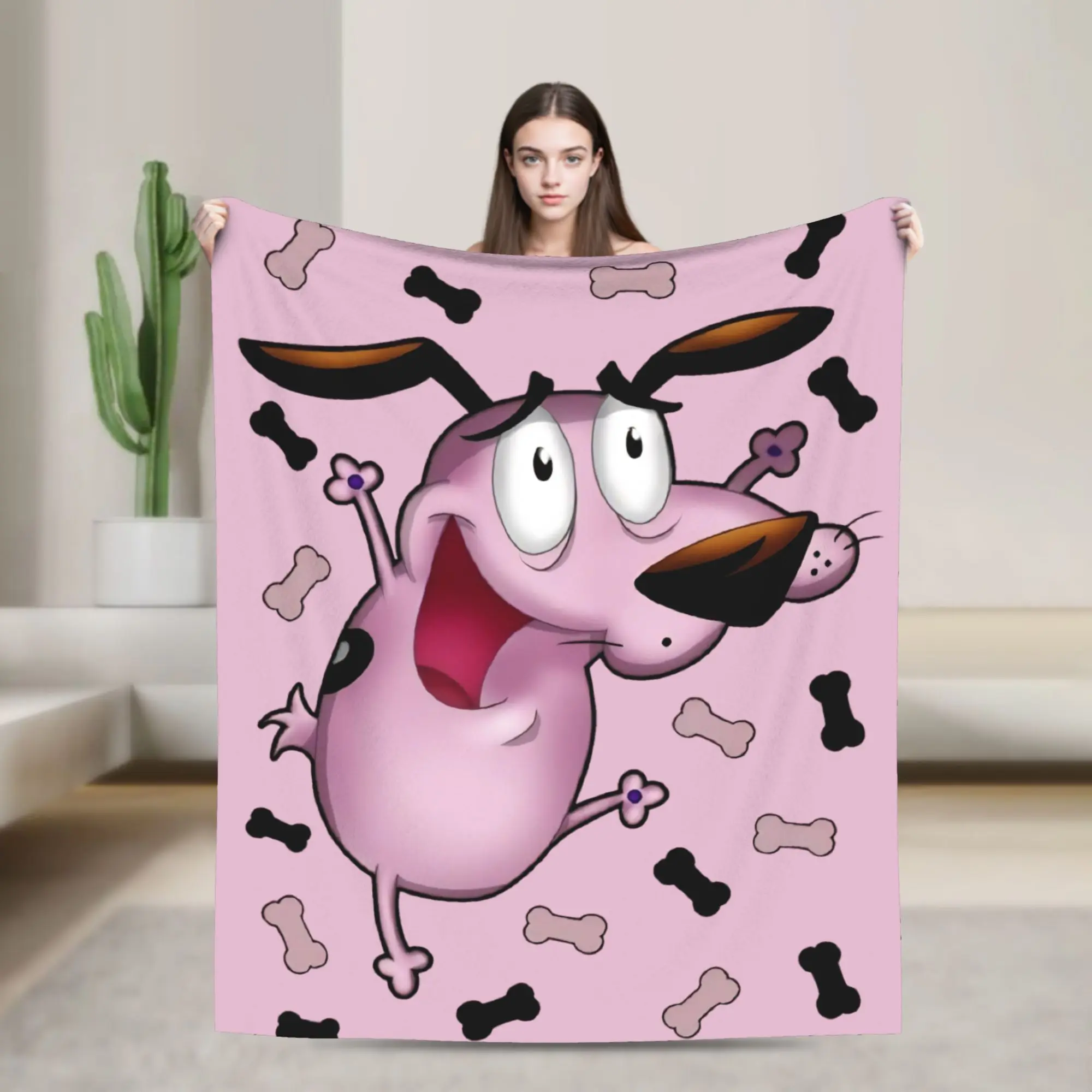 Couraged Cowardlys Dogs Knitted Blanket Coral Fleece Plush Cartoon Ultra-Soft Throw Blankets for Bedding Couch Bedspread