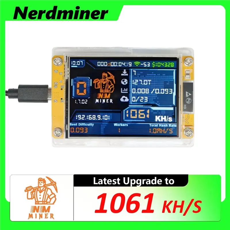 ABKW-Stand Upgraded 2X1061KH/S Nmminer Nerdminer+ 2 Slots 2.8 Inch Smart Display Harshrate Bitcoin Crypto Solo Lottery Miner