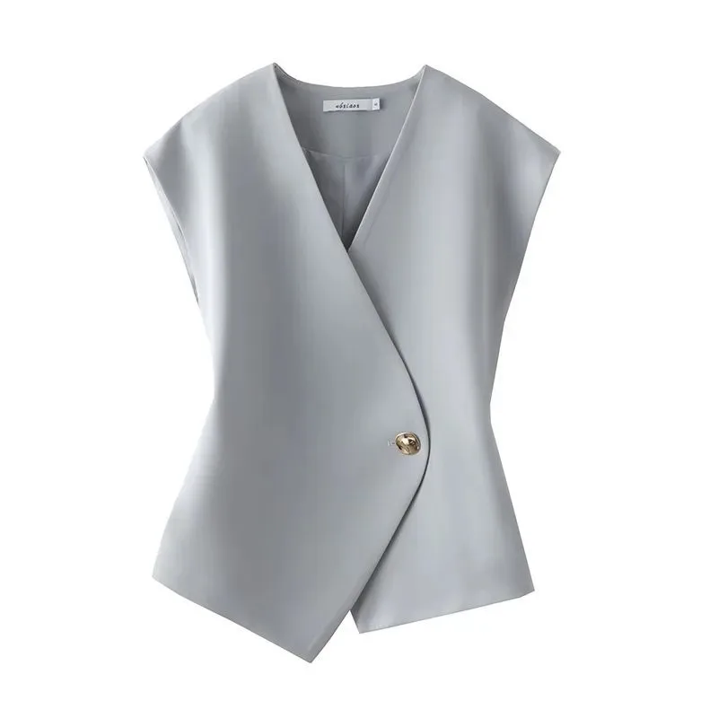 

Women Suit Vest 2025 Spring And Autumn New Fashion V-Neck Sleeveless Jacket Slim Temperament Coat Female Waistcoat Outwear T1077