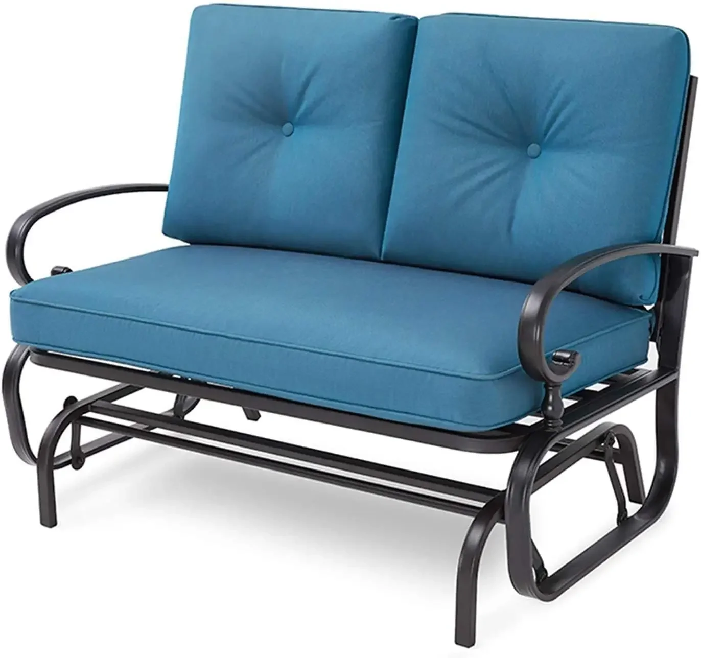 Outdoor Rocking Chair with Cushion Glider Bench for 2 Person, Seating Loveseat Steel Frame for Porch, Patio, Garden (Peacock Blu