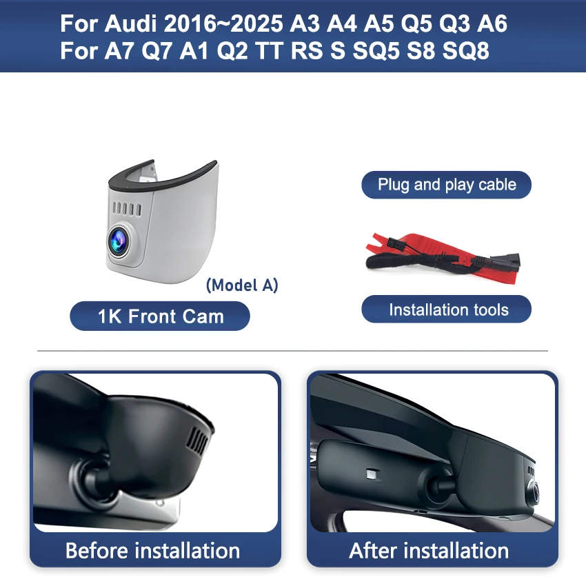 Nieuwe Plug en Play 4K 2K WiFi Draadloze Auto HD DVR Dash Cam Voor Audi 2016-2025 A3 A4 A5 Q5 Q3 A6 A7 Q7 A1 Q2 TT RS SQ5 S8 SQ8