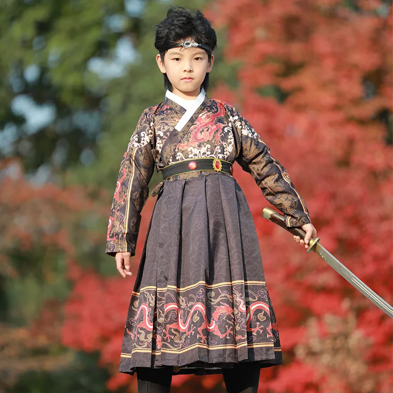 

Children's Hanfu, boys' Chinese-style Ming dynasty cross-collared jacket, girls' Tang dynasty dragon pattern,flying fish attire
