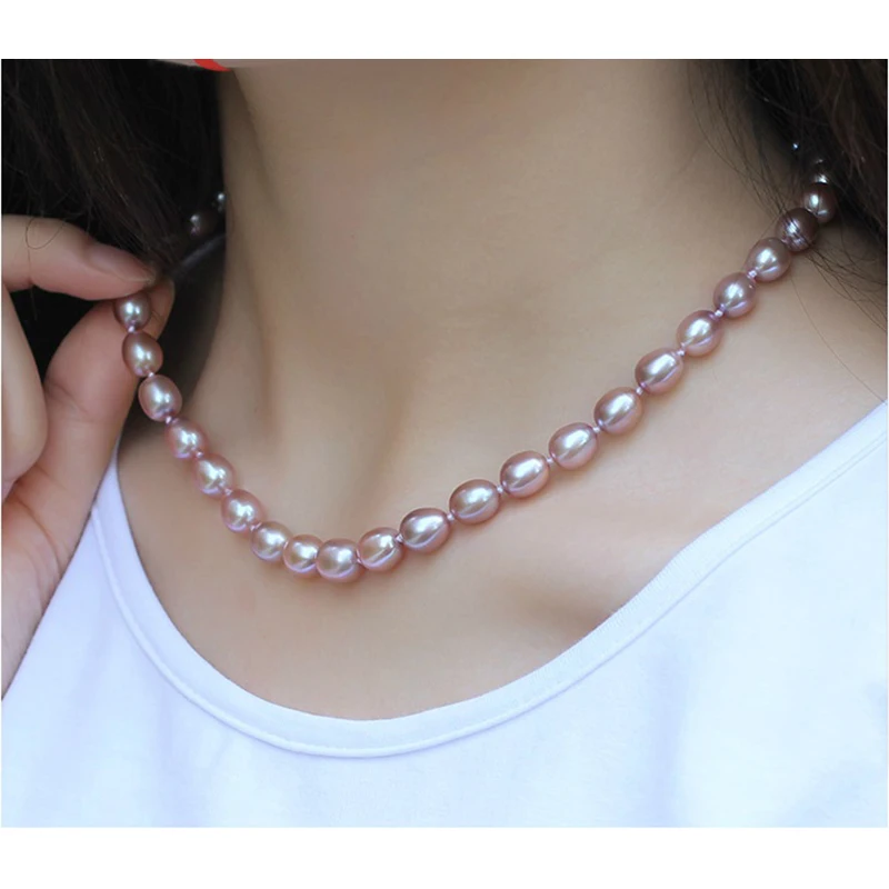 Real Natural Freshwater Pearl Necklaces For Women,Wedding White Pearl Strand Necklace Collar White Gray